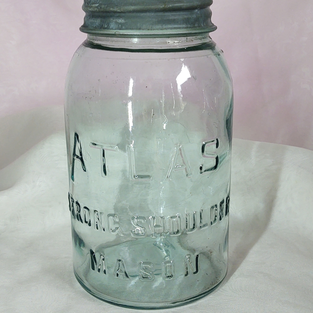 Atlas Vintage Blue Glass Mason Jar
